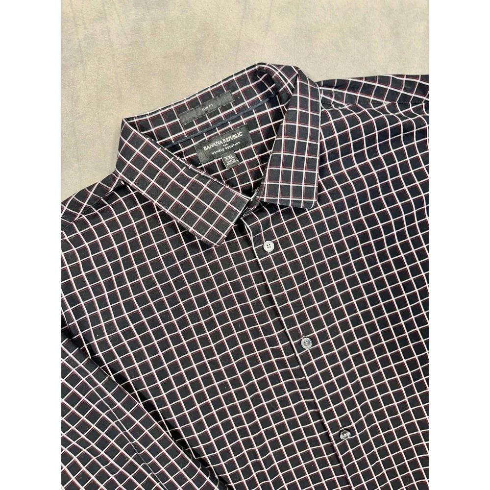 Banana Republic Slim Fit Wrinkle Resistant‎ Mens Dress Shirt XXL Black White Red